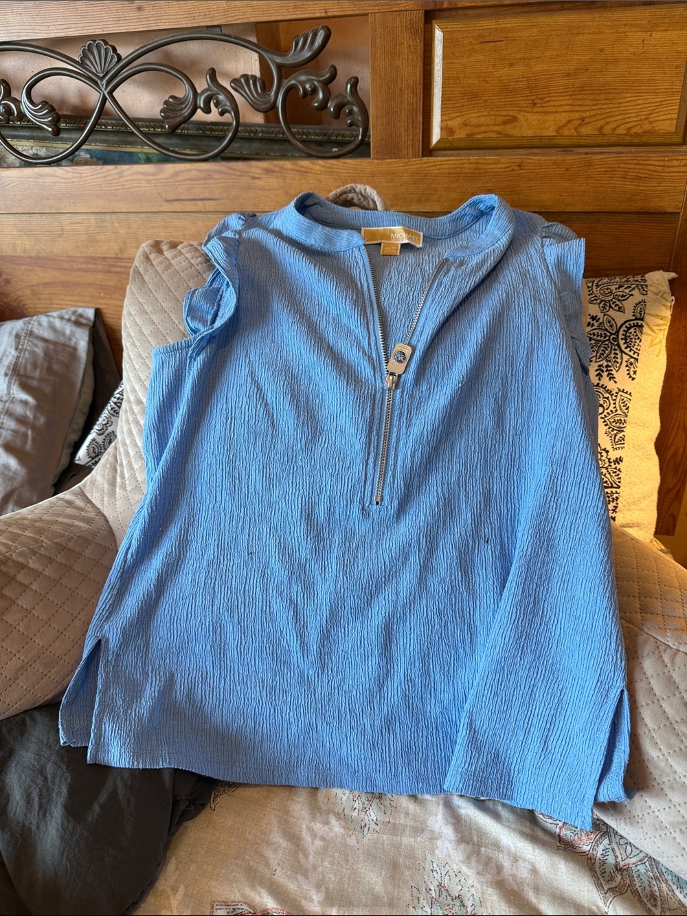 Michael Kors Sky Blue Sleeveless Zip-Front Camisole